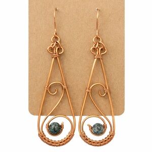 Copper Wire Earrings with Bead Accent